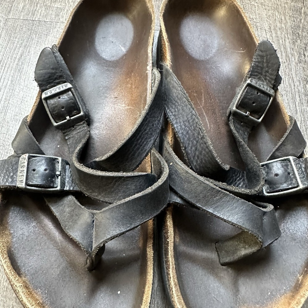 Birkenstock Mayari Sandals Womens Size 7 EU 38? Black Birko-Flor Toe Loop Read - Picture 2 of 8